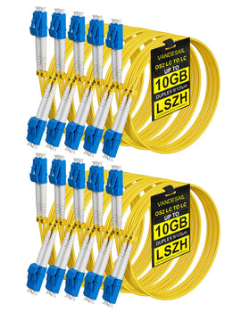 VANDESAIL front packaging showing 10-pack LC-LC cables and benefits