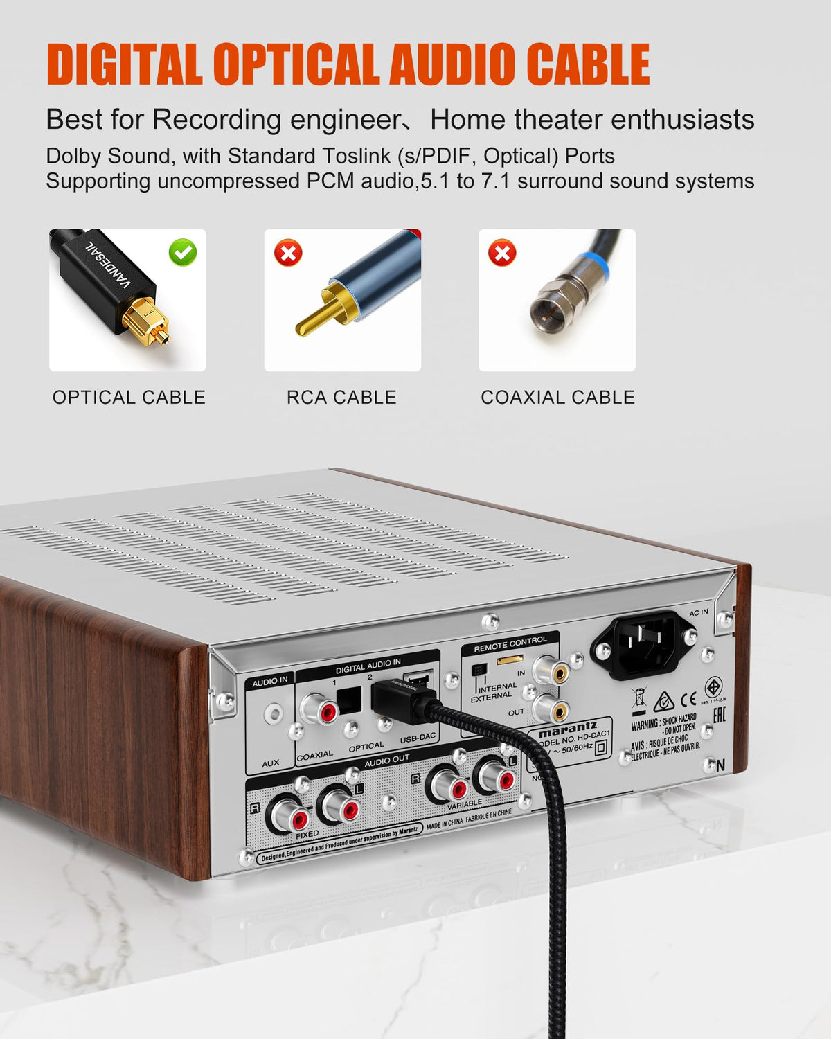 VANDESAIL long-distance optical cable suitable for larger rooms and studios