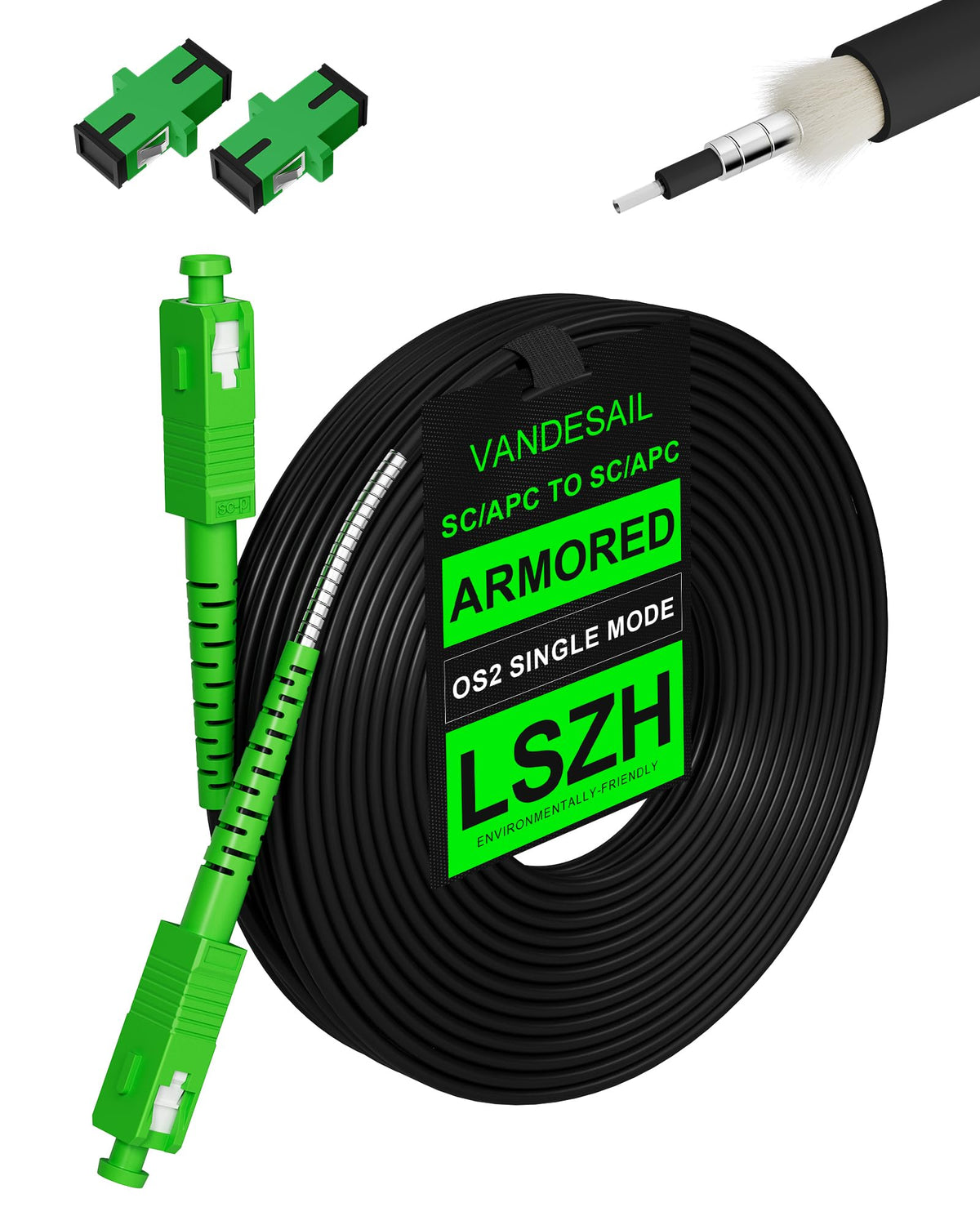 VANDESAIL 100m SC/APC armored fiber patch cable for durable outdoor network extensions.