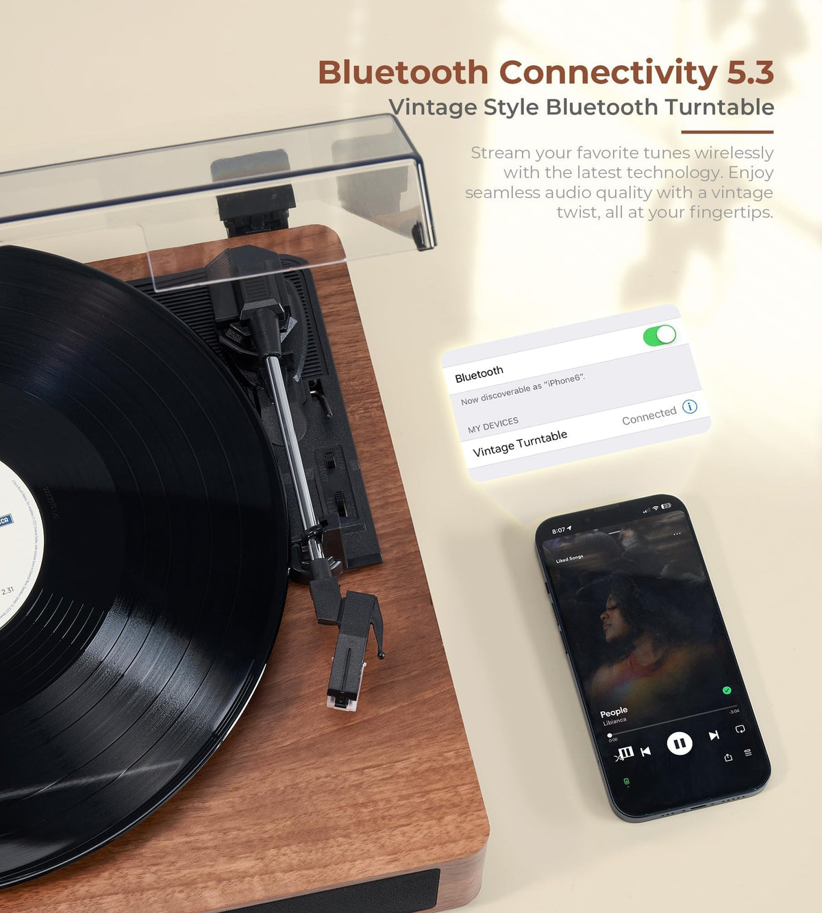 Vangoa 3-speed belt-drive turntable for 33, 45, and 78 RPM versatility.