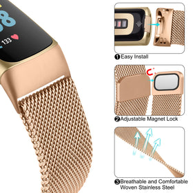 Vanjua adjustable rose gold band for Fitbit Charge 6 fits 5.3 to 8.5 inch wrists.