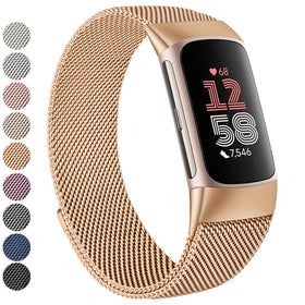 Vanjua rose gold mesh band for Fitbit Charge 6 enhances breathability and style.
