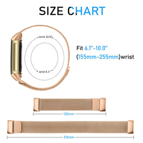 Vanjua rose gold mesh band on a Fitbit Charge 6 in daily wear setting.