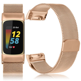 Vanjua rose gold mesh detail band for Fitbit Charge 6 shows fine metal weave.