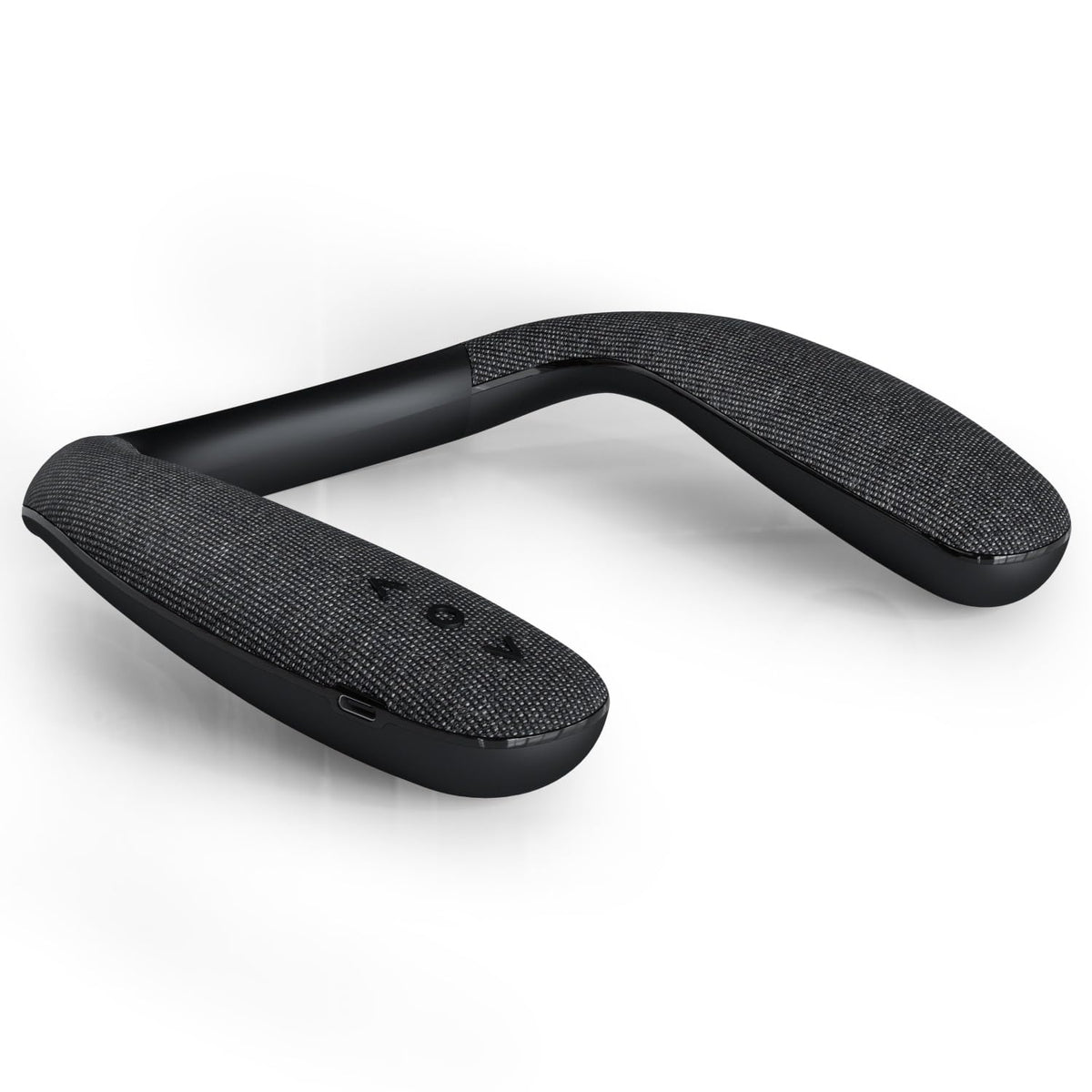 VANPEUSO neckband front view showing shape and buttons, comfort benefit