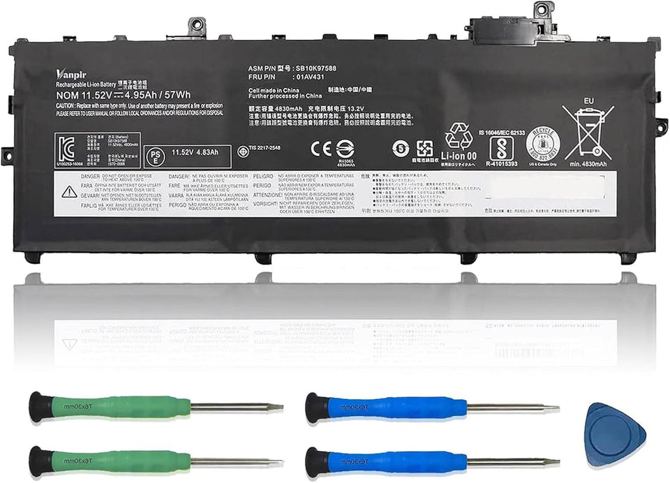 Vanpir 01AV431 battery front view, reliable replacement for ThinkPad X1 Carbon.