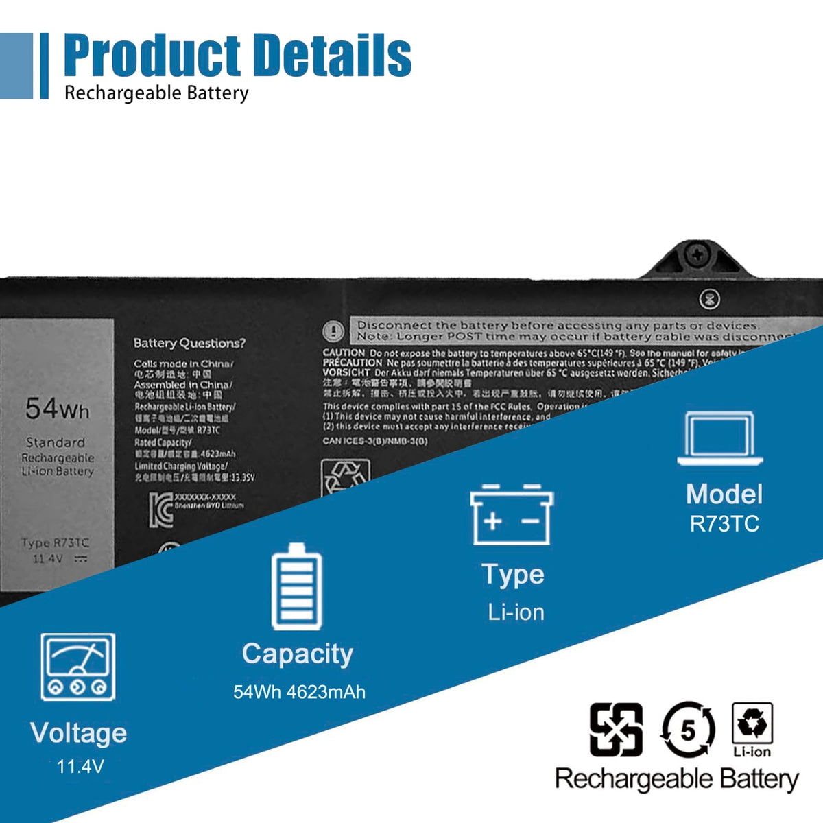 VANPIR battery top label with specs and benefit of clear identification