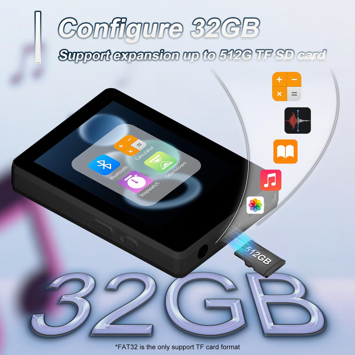 VANSING 32GB memory card included with the player for instant music access.