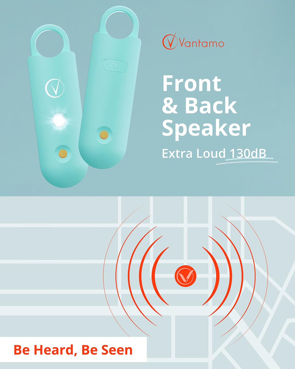 Vantamo alarm clipped to bag zipper demonstrating fast activation benefit