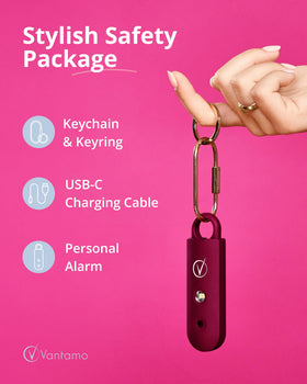Vantamo clipped to backpack demonstrating quick access and deterrence