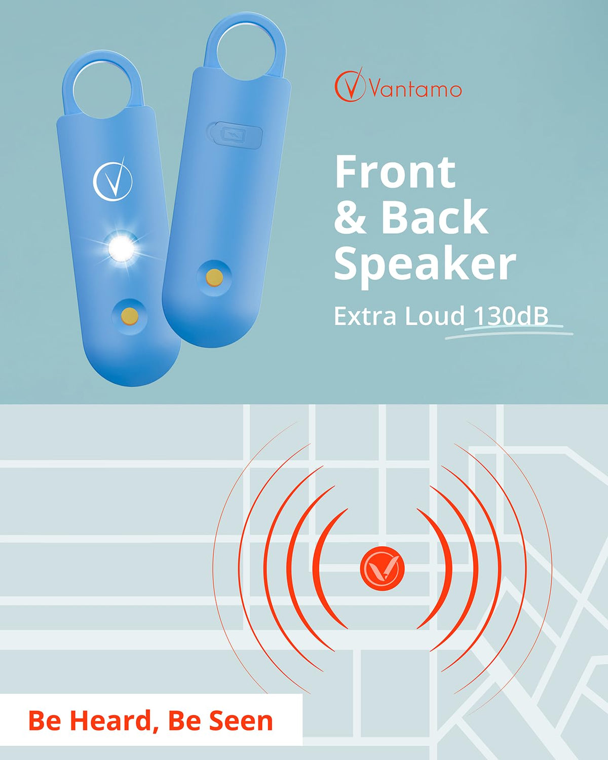 Vantamo dual speakers close-up, delivers extra-loud 130 dB alert