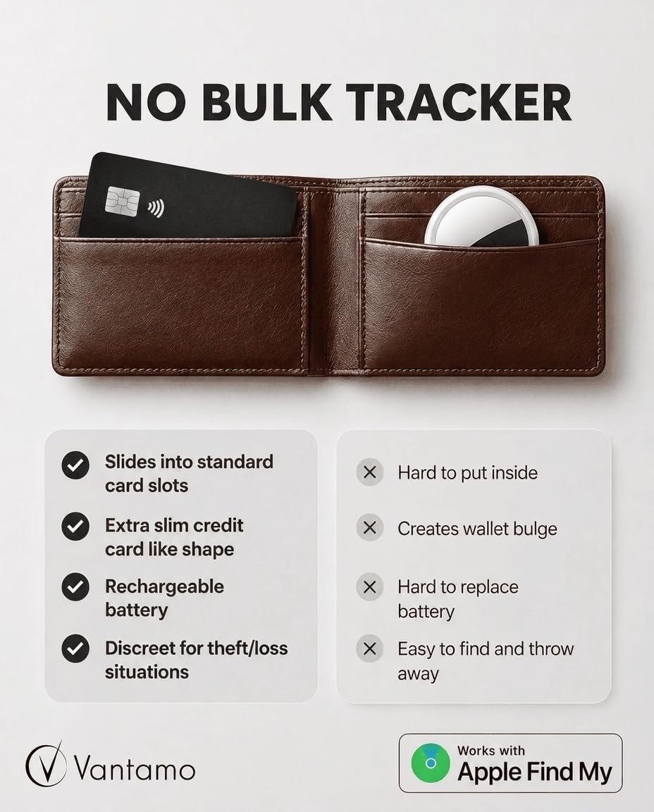 Finds wallets quickly via Find My network with Vantamo.