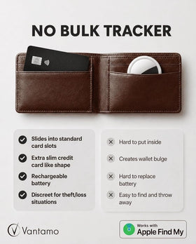Finds wallets quickly via Find My network with Vantamo.