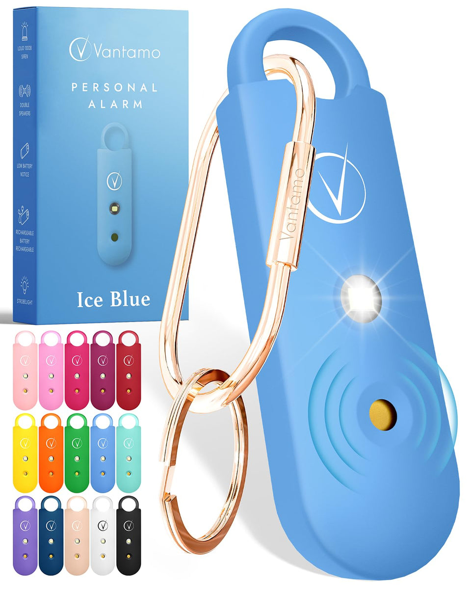 Vantamo front view showing compact alarm and keyring, offers quick access