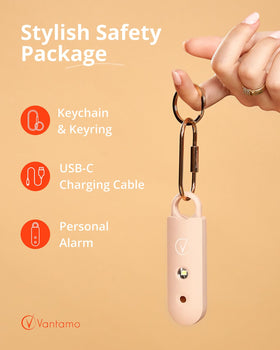 Vantamo keyring and carabiner detail showing secure attachment convenience