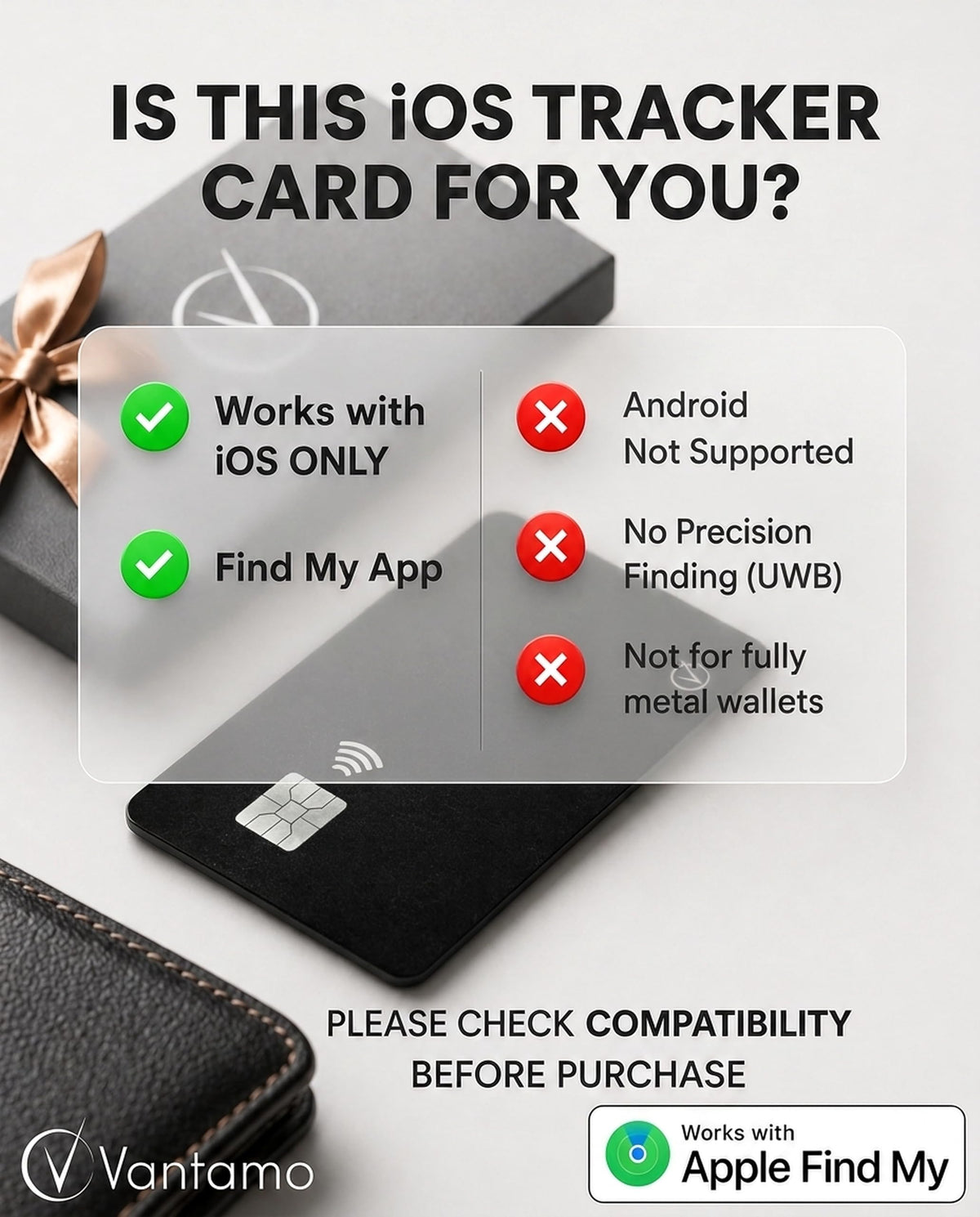 Vantamo passport and wallet tracker slim card securing travel documents.