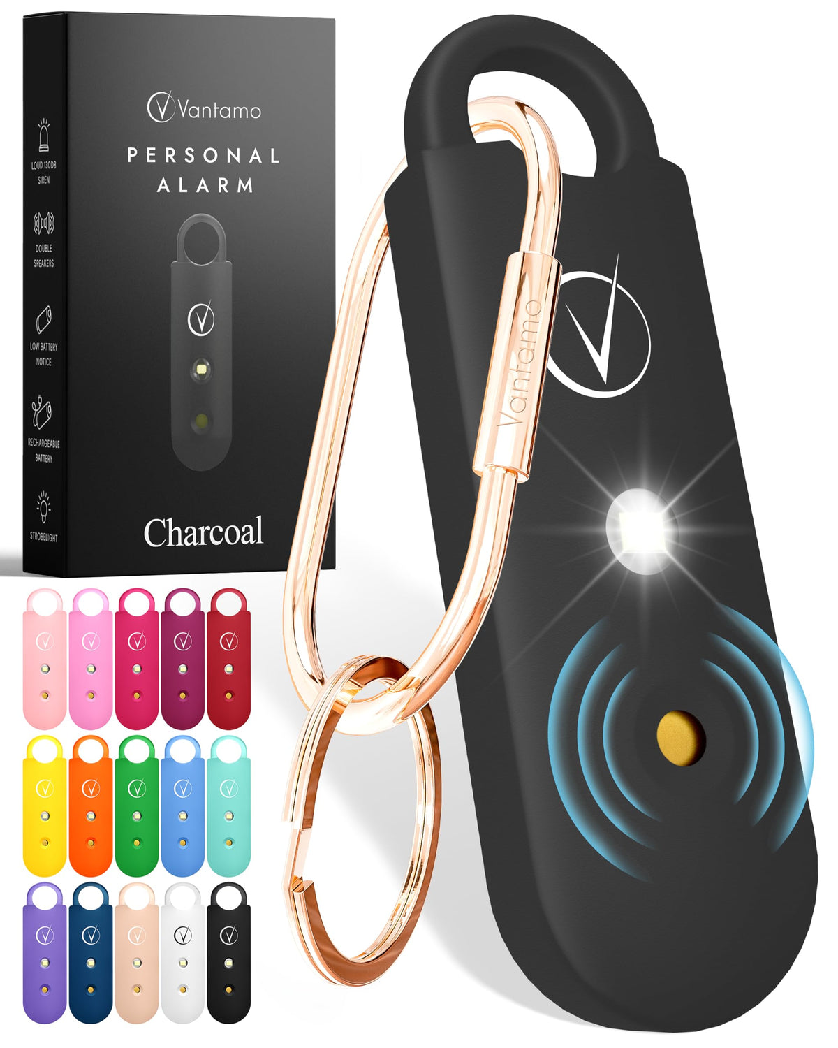 Vantamo personal alarm keychain for self-defense with portable, discreet safety on the go.