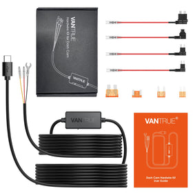 VANTRUE dashcam powered in vehicle lifestyle shot showing continuous surveillance and clean wiring benefit