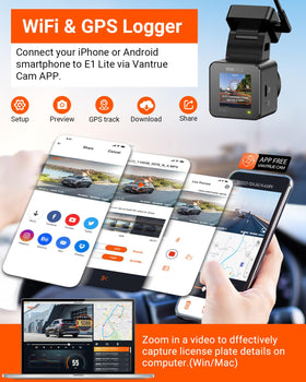 Vantrue E1 Lite GPS speed tracking records routes and speed for reviews.