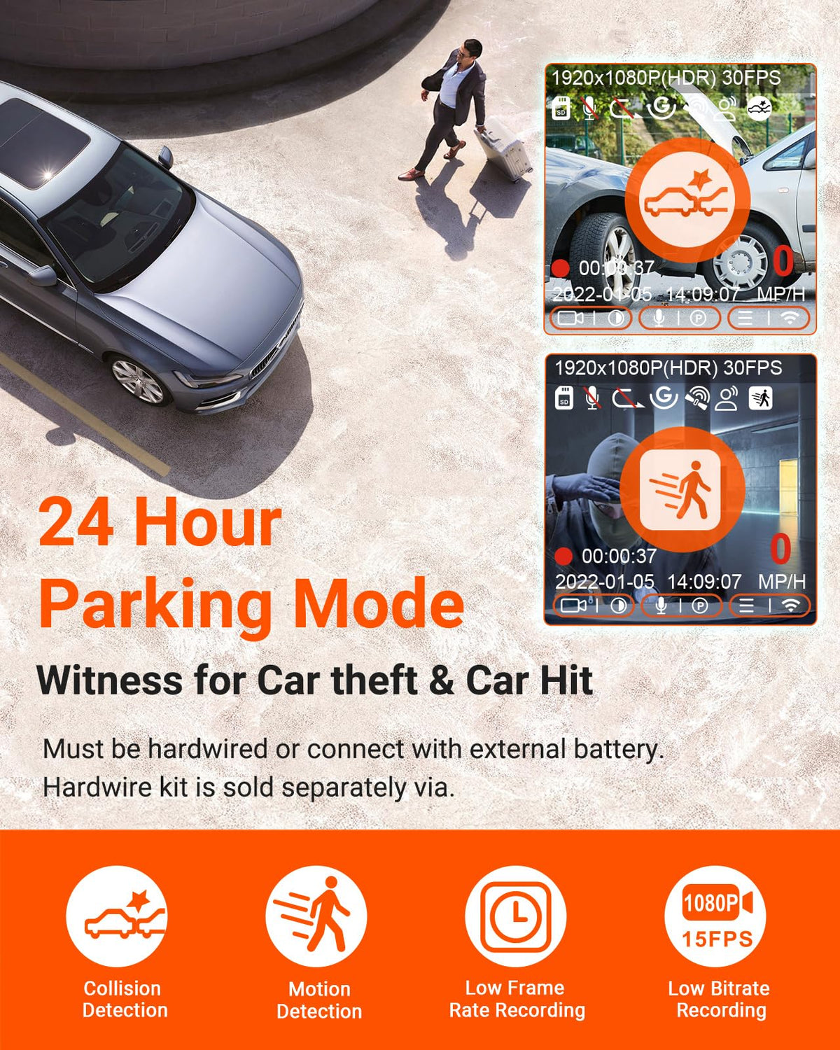 Vantrue E1 Lite Wi-Fi app control enables quick footage management.