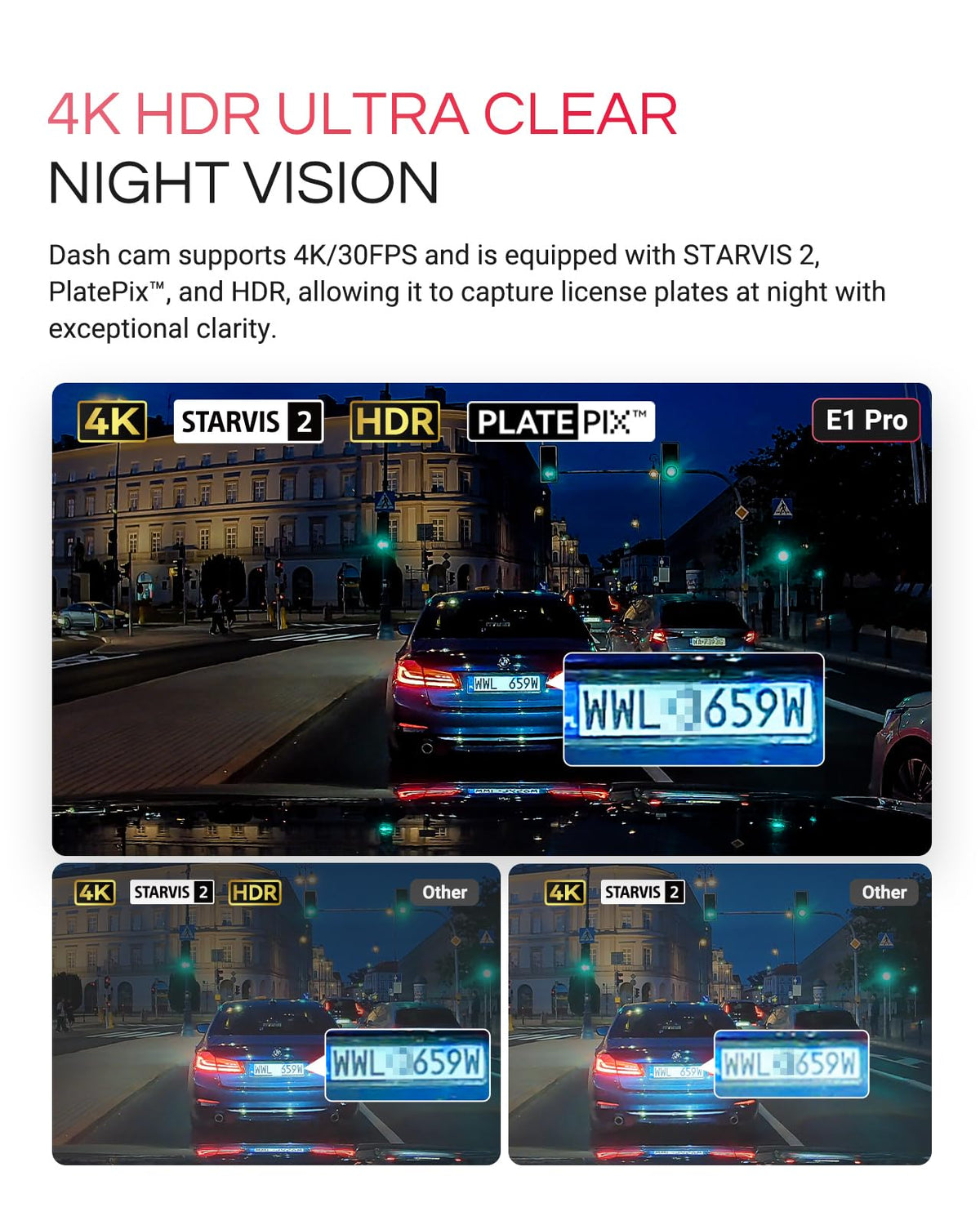 Vantrue E1 Pro 158-degree lens broadens road view