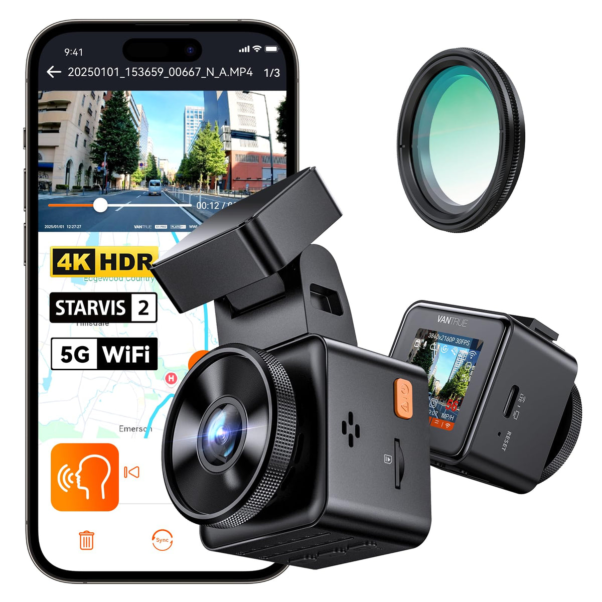 Vantrue E1 Pro 4K front camera delivers crisp driving footage for evidence and safety.