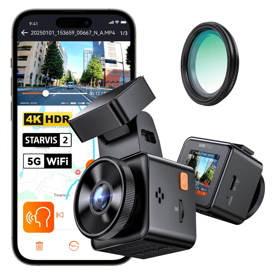 Vantrue E1 Pro 4K front camera delivers crisp driving footage for evidence and safety.