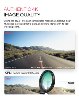 Vantrue E1 Pro CPL filter reduces glare