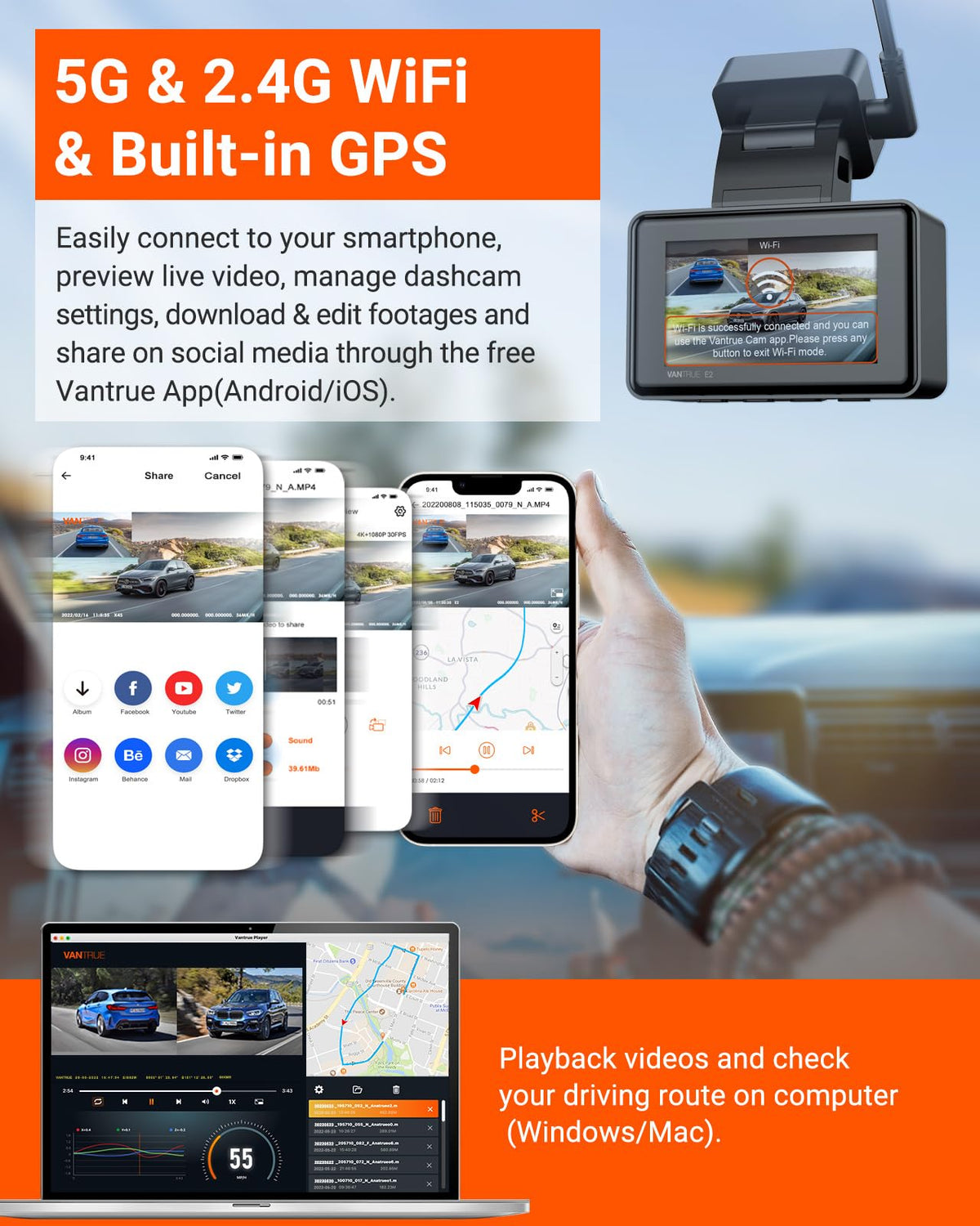 Vantrue E2 Starvis rear 160° view improves rear‑channel recording