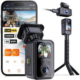 Vantrue E360 ACE front camera and interior view delivers wide road and cabin coverage.