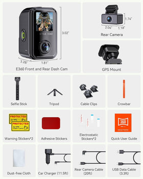 Vantrue E360 ACE installation tools and stickers simplify setup.