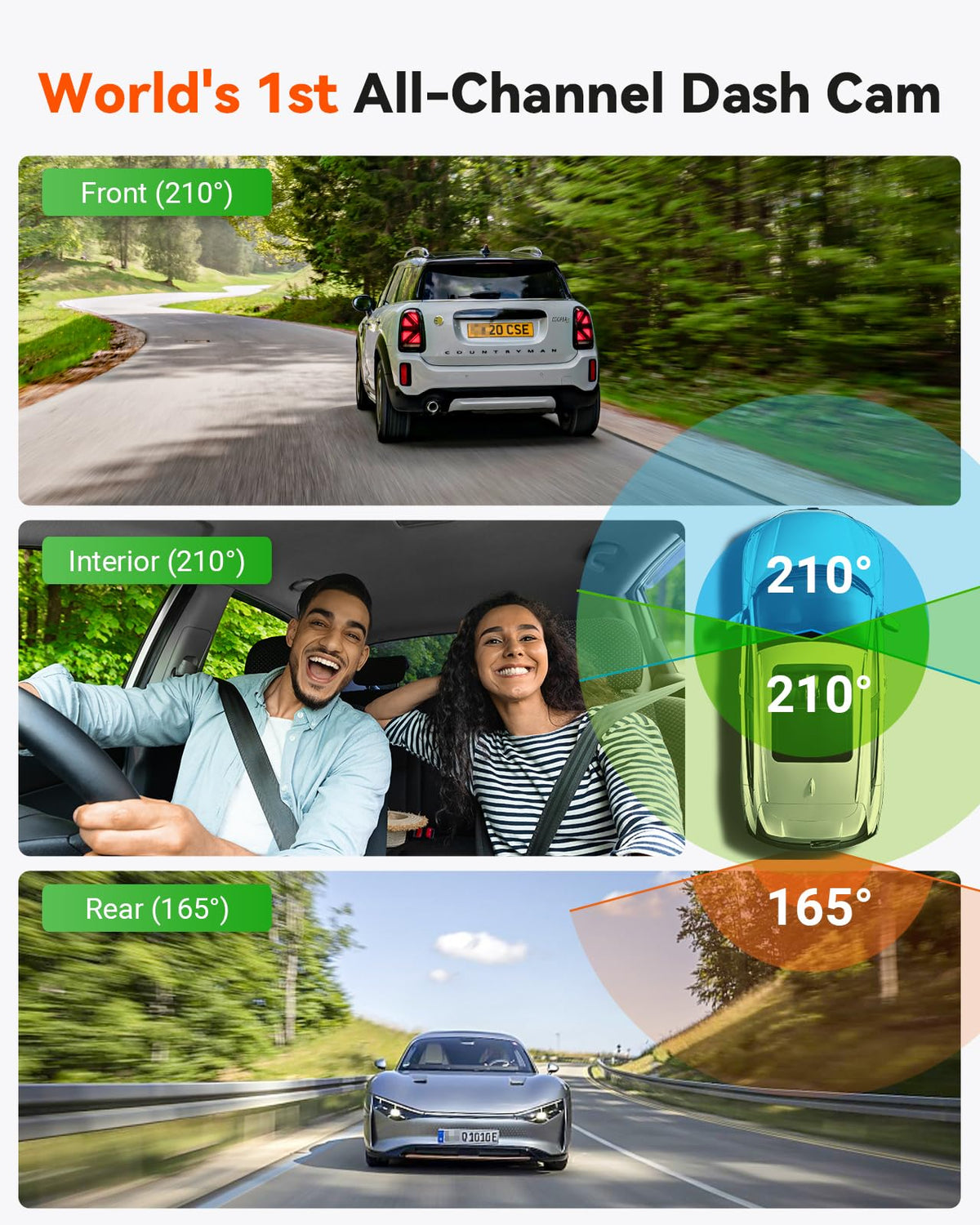 Vantrue E360 Plus interior fisheye view monitors cabin activity for added security.