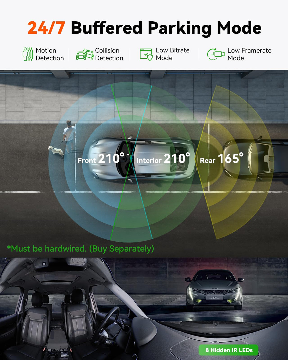 Vantrue E360 Plus touchscreen and voice control for easier in-vehicle operation.