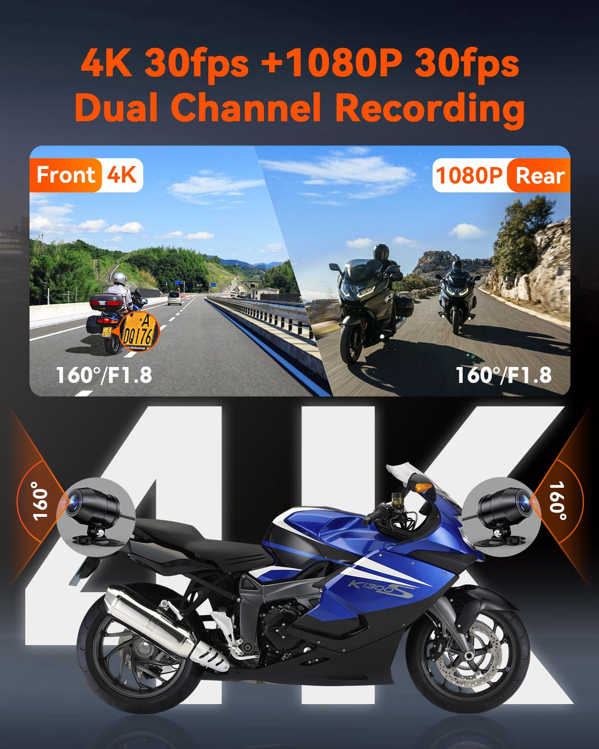 Vantrue F1 rear camera records 1080p for comprehensive rear visibility.