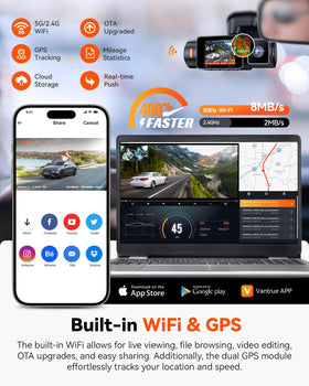 Vantrue N2X 5G WiFi streams footage to app instantly.