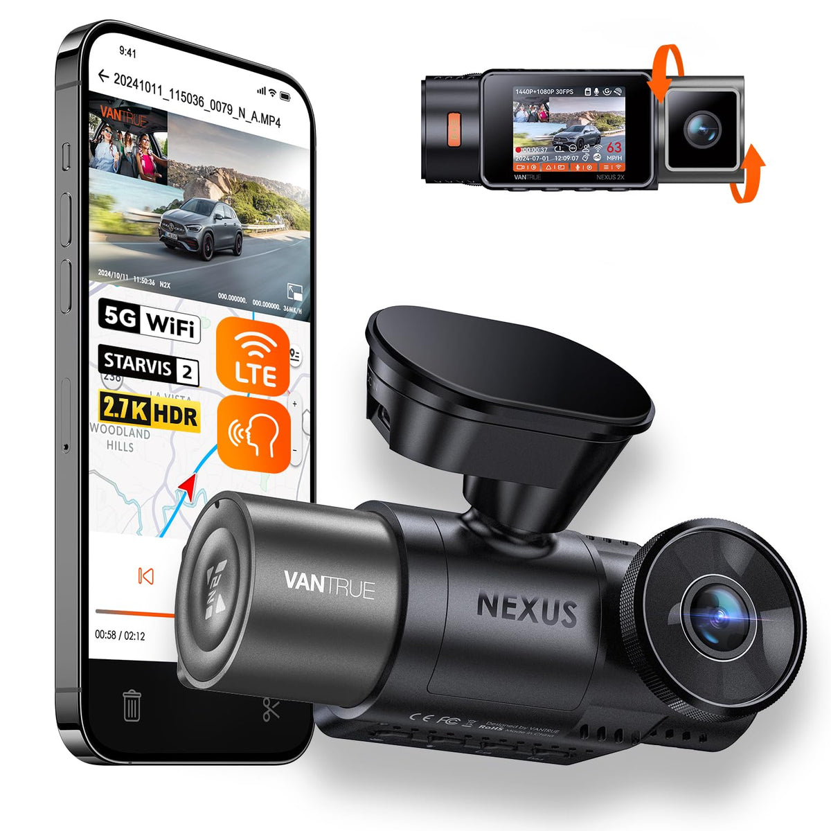 Vantrue N2X front camera wide view captures road details.
