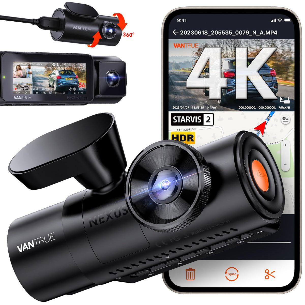 Vantrue N4 Pro front camera 4K view for clear license plate capture.