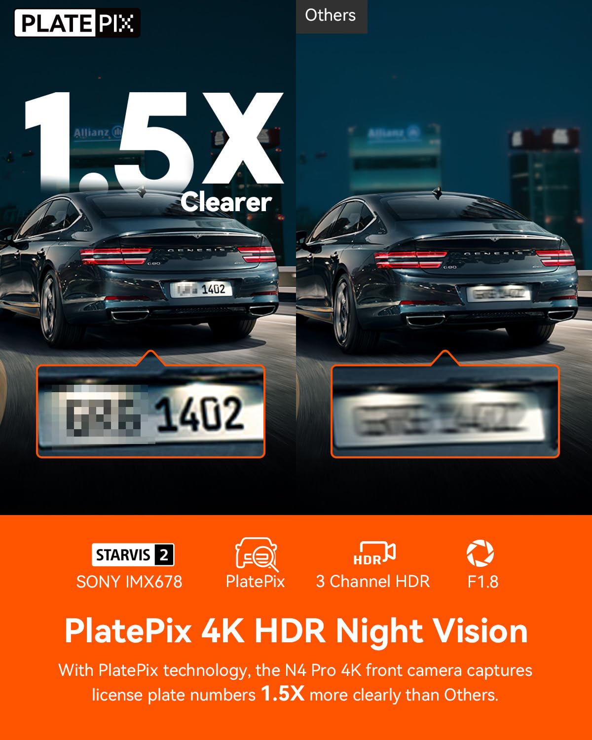 Vantrue N4 Pro rear camera captures 1080p for full coverage.