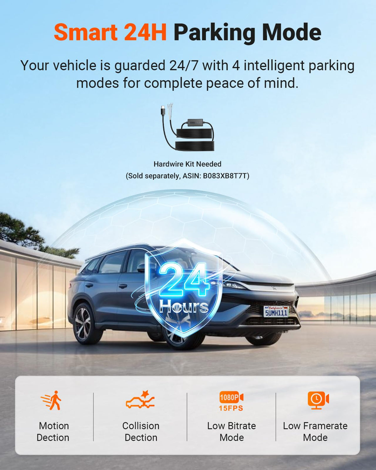 Vantrue N4 Pro S 360° rear camera angle for versatile monitoring.