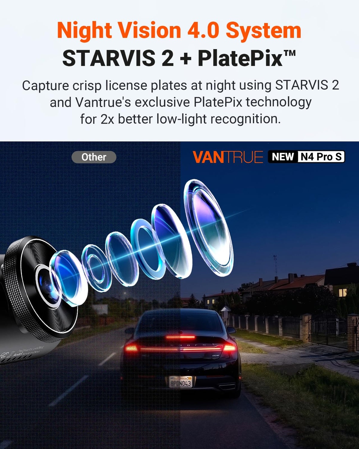 Vantrue N4 Pro S rear 1080P view records rear traffic and events.