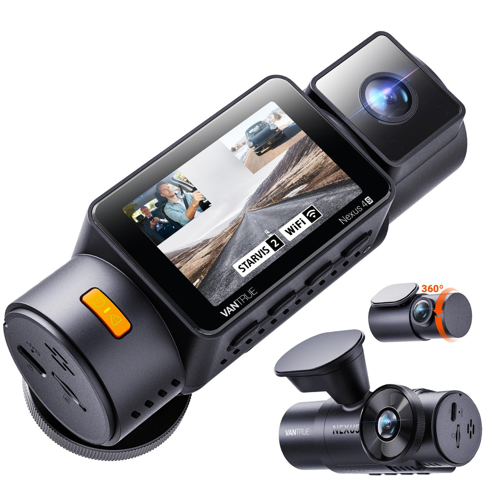 Vantrue N4S front view with 360-degree coverage for complete driving footage.