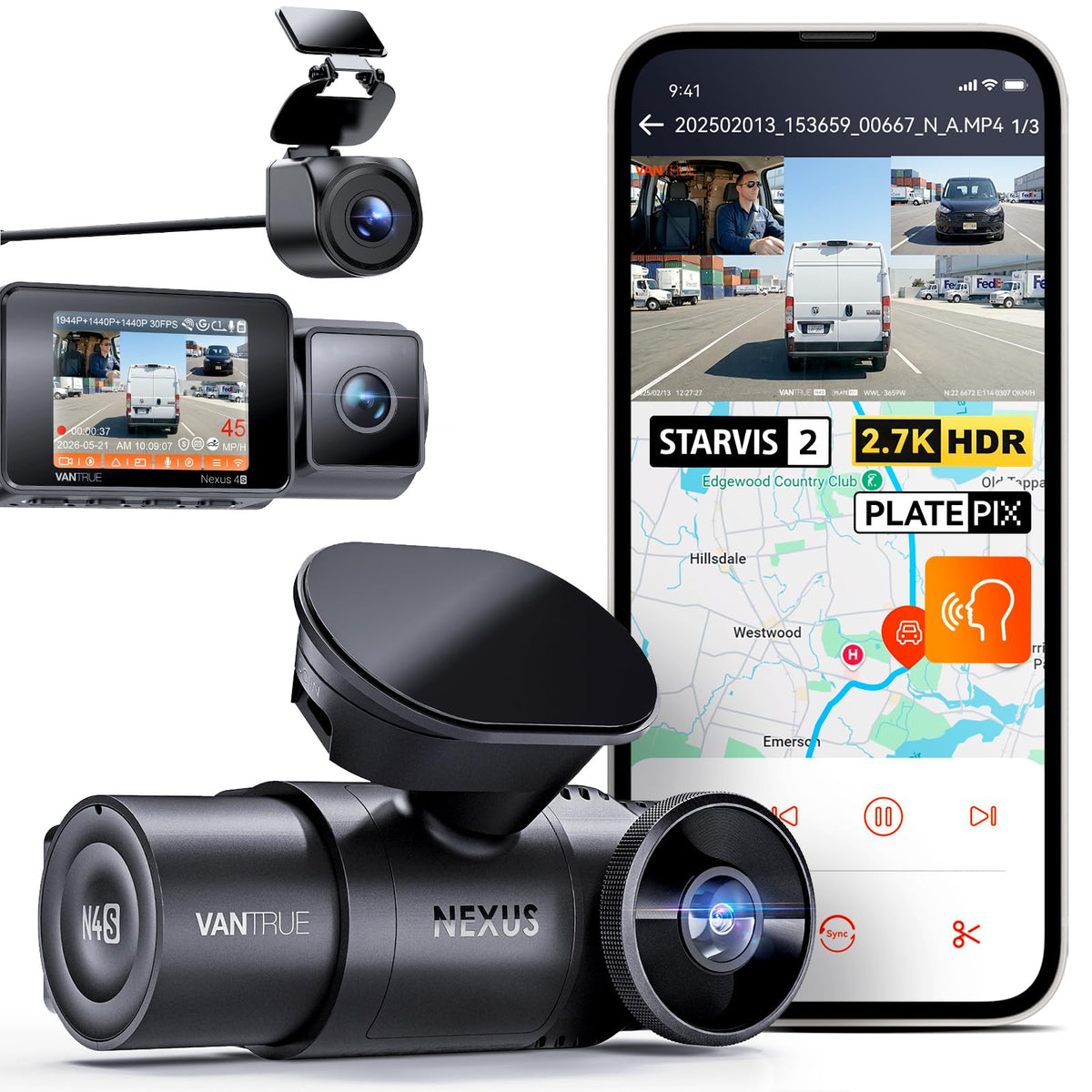 Vantrue N4S front camera captures clear road footage for safer driving.
