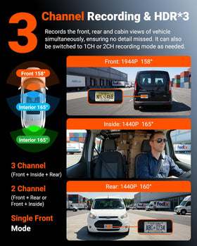 Vantrue N4S interior camera records cabin details for cargo security.