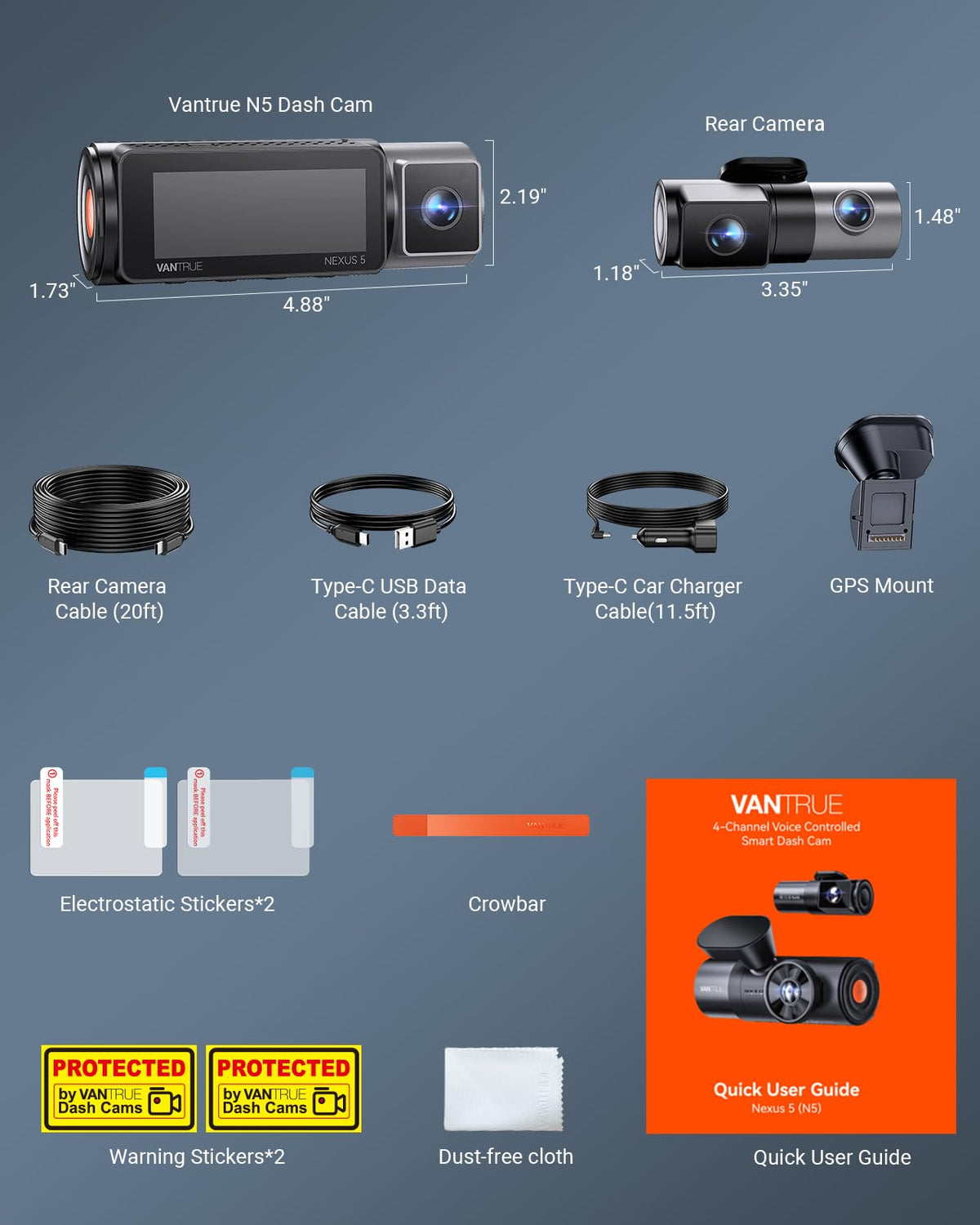 Vantrue N5 magnetic mount allows easy detachment and cable-free setup.