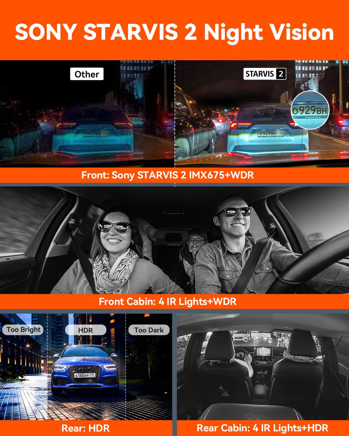 Vantrue N5 rear cabin camera monitors interior with sharp IR night vision.