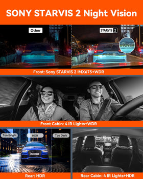 Vantrue N5 rear cabin camera monitors interior with sharp IR night vision.