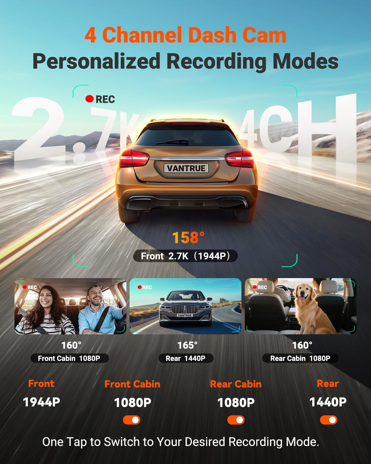 Vantrue N5S cabin interior camera records inside the vehicle in 1080p.