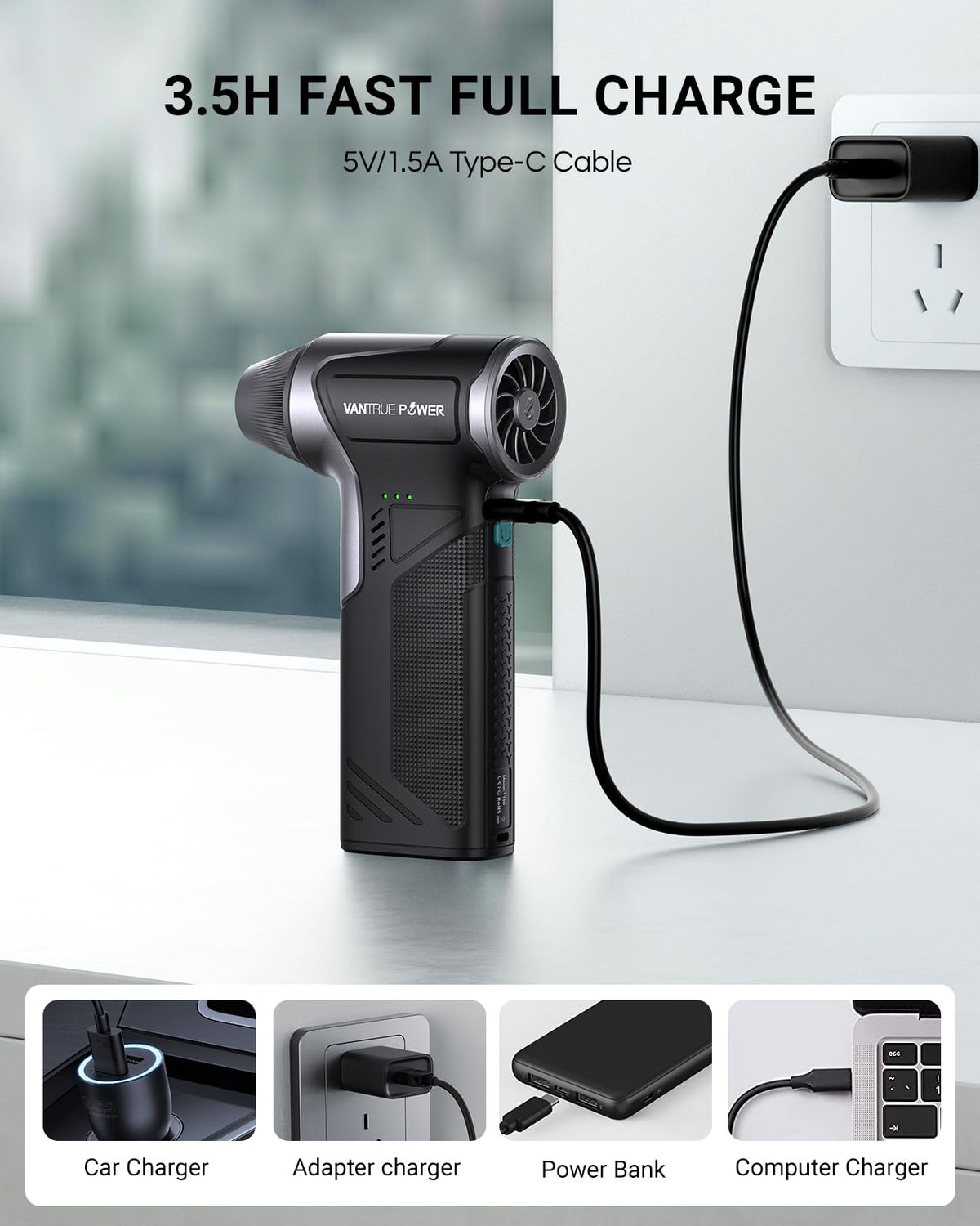 VANTRUE POWER T150 used at a picnic to boost a barbecue flame, handy outdoor tool