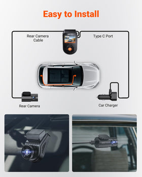 Vantrue S1 Pro discreet design hidden behind rearview mirror for clean installation