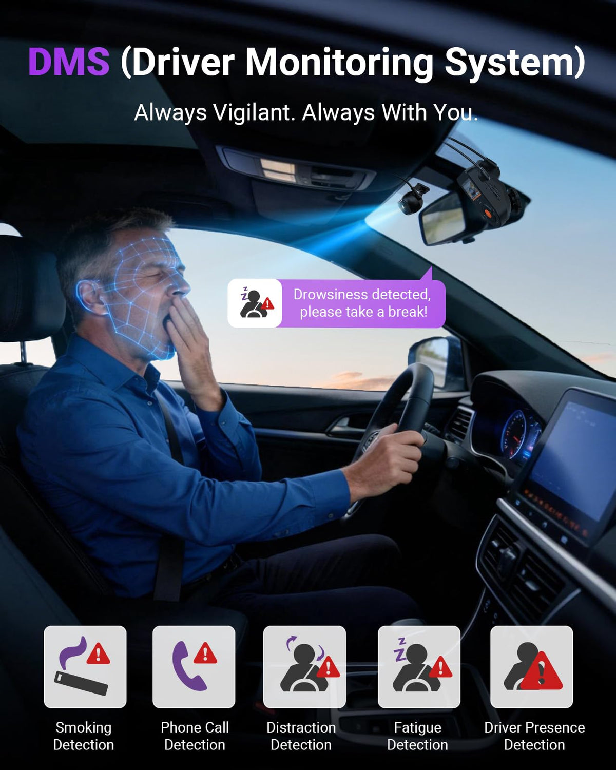 Vantrue S1 Pro inside view records the cabin for driver behavior context.
